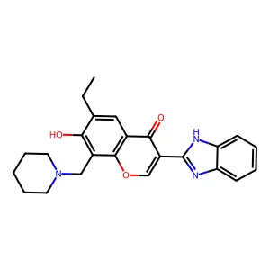 3-(1H-benzo[d]imidazol-2-yl)-6-ethyl-7-hydroxy-8-(piperidin-1-ylmethyl)-4H-chromen-4-one structure