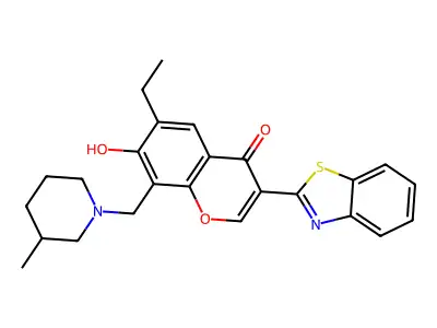 3-(benzo[d]thiazol-2-yl)-6-ethyl-7-hydroxy-8-((3-methylpiperidin-1-yl)methyl)-4H-chromen-4-one structure