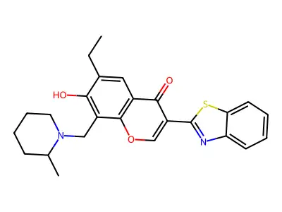 3-(benzo[d]thiazol-2-yl)-6-ethyl-7-hydroxy-8-((2-methylpiperidin-1-yl)methyl)-4H-chromen-4-one structure