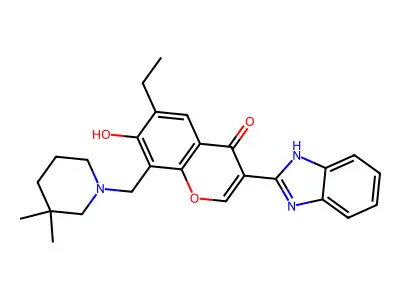 3-(1H-benzimidazol-2-yl)-8-[(3,3-dimethylpiperidin-1-yl)methyl]-6-ethyl-7-hydroxy-4H-chromen-4-one structure