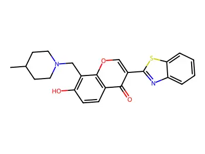 3-(benzo[d]thiazol-2-yl)-7-hydroxy-8-((4-methylpiperidin-1-yl)methyl)-4H-chromen-4-one structure
