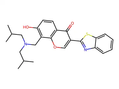 3-(benzo[d]thiazol-2-yl)-8-((diisobutylamino)methyl)-7-hydroxy-4H-chromen-4-one structure