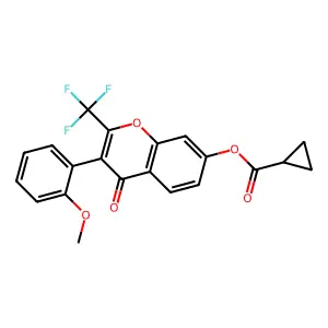 3-(2-methoxyphenyl)-4-oxo-2-(trifluoromethyl)-4H-chromen-7-yl cyclopropanecarboxylate structure