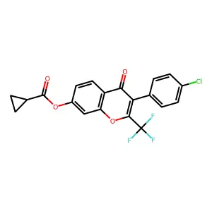 3-(4-chlorophenyl)-4-oxo-2-(trifluoromethyl)-4H-chromen-7-yl cyclopropanecarboxylate structure