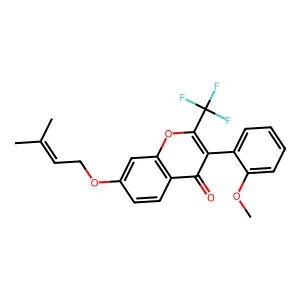 3-(2-methoxyphenyl)-7-((3-methylbut-2-en-1-yl)oxy)-2-(trifluoromethyl)-4H-chromen-4-one structure