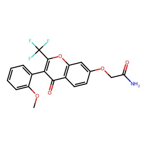 2-((3-(2-methoxyphenyl)-4-oxo-2-(trifluoromethyl)-4H-chromen-7-yl)oxy)acetamide structure