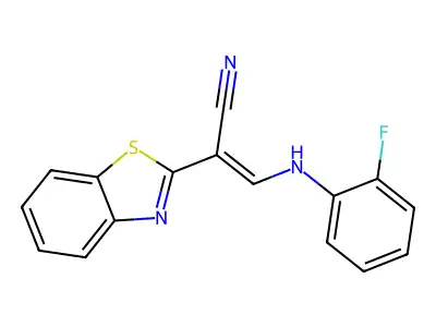 (2E)-2-(1,3-benzothiazol-2-yl)-3-[(2-fluorophenyl)amino]prop-2-enenitrile structure