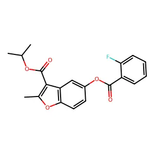 Isopropyl 5-((2-fluorobenzoyl)oxy)-2-methylbenzofuran-3-carboxylate structure