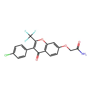 2-((3-(4-chlorophenyl)-4-oxo-2-(trifluoromethyl)-4H-chromen-7-yl)oxy)acetamide structure