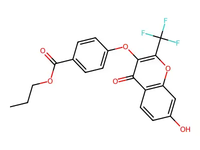 propyl 4-{[7-hydroxy-4-oxo-2-(trifluoromethyl)-4H-chromen-3-yl]oxy}benzoate structure