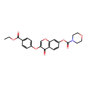 3-(4-(ethoxycarbonyl)phenoxy)-4-oxo-4H-chromen-7-yl morpholine-4-carboxylate structure