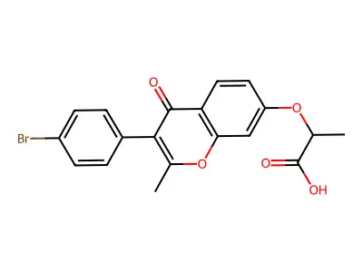 2-((3-(4-bromophenyl)-2-methyl-4-oxo-4H-chromen-7-yl)oxy)propanoic acid structure