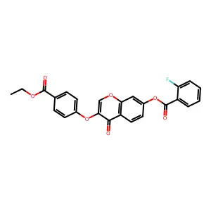 3-(4-(ethoxycarbonyl)phenoxy)-4-oxo-4H-chromen-7-yl 2-fluorobenzoate structure