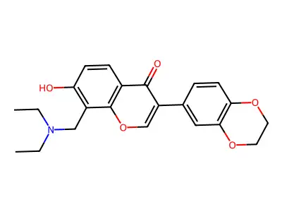 8-(diethylaminomethyl)-3-(2,3-dihydro-1,4-benzodioxin-6-yl)-7-hydroxy-1-benzopyran-4-one structure