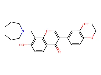 8-(azepan-1-ium-1-ylmethyl)-3-(2,3-dihydro-1,4-benzodioxin-6-yl)-4-oxochromen-7-olate structure