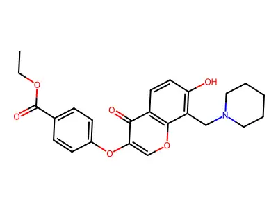 Ethyl 4-[7-hydroxy-4-oxo-8-(piperidylmethyl)chromen-3-yloxy]benzoate structure