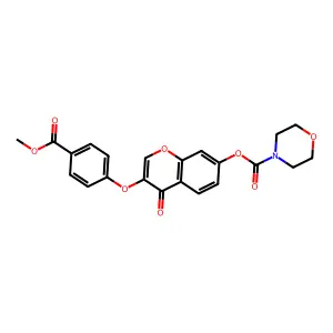 3-(4-(methoxycarbonyl)phenoxy)-4-oxo-4H-chromen-7-yl morpholine-4-carboxylate structure