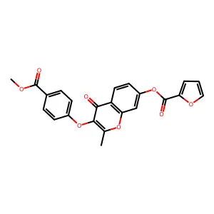 3-(4-(methoxycarbonyl)phenoxy)-2-methyl-4-oxo-4H-chromen-7-yl furan-2-carboxylate structure
