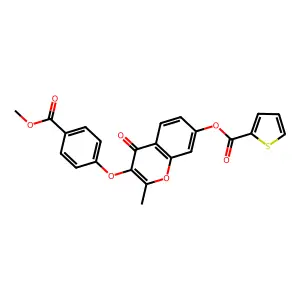 3-(4-(methoxycarbonyl)phenoxy)-2-methyl-4-oxo-4H-chromen-7-yl thiophene-2-carboxylate structure