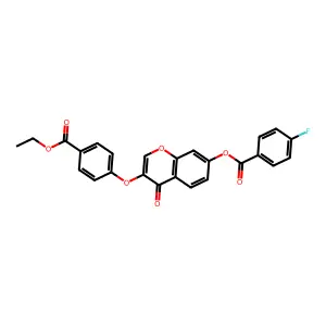 3-(4-(ethoxycarbonyl)phenoxy)-4-oxo-4H-chromen-7-yl 4-fluorobenzoate structure