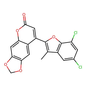 8-(5,7-dichloro-3-methylbenzofuran-2-yl)-6H-[1,3]dioxolo[4,5-g]chromen-6-one structure