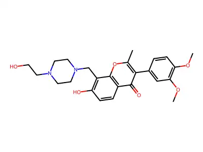 3-(3,4-dimethoxyphenyl)-7-hydroxy-8-((4-(2-hydroxyethyl)piperazin-1-yl)methyl)-2-methyl-4H-chromen-4-one structure