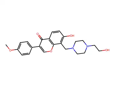 7-hydroxy-8-((4-(2-hydroxyethyl)piperazin-1-yl)methyl)-3-(4-methoxyphenyl)-4H-chromen-4-one structure