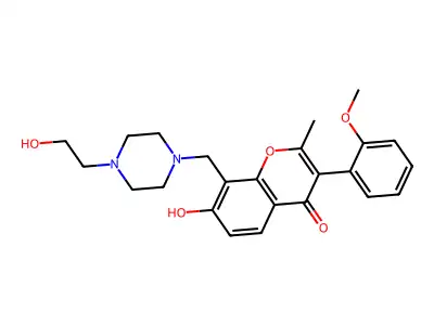 7-hydroxy-8-((4-(2-hydroxyethyl)piperazin-1-yl)methyl)-3-(2-methoxyphenyl)-2-methyl-4H-chromen-4-one structure