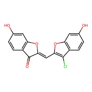 (2Z)-2-[(3-chloro-6-hydroxy-1-benzofuran-2-yl)methylidene]-6-hydroxy-1-benzofuran-3(2H)-one structure