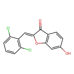 (2Z)-2-(2,6-dichlorobenzylidene)-6-hydroxy-1-benzofuran-3(2H)-one structure
