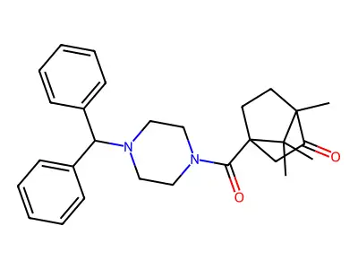 4-{[4-(diphenylmethyl)piperazin-1-yl]carbonyl}-1,7,7-trimethylbicyclo[2.2.1]heptan-2-one structure
