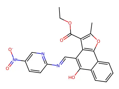 ethyl (4Z)-2-methyl-4-{[(5-nitropyridin-2-yl)amino]methylidene}-5-oxo-4H,5H-naphtho[1,2-b]furan-3-carboxylate structure
