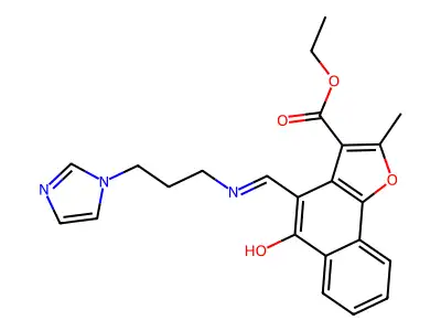 ethyl (4Z)-4-({[3-(1H-imidazol-1-yl)propyl]amino}methylene)-2-methyl-5-oxo-4,5-dihydronaphtho[1,2-b]furan-3-carboxylate structure