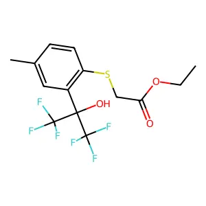ethyl 2-[2-(1,1,1,3,3,3-hexafluoro-2-hydroxypropan-2-yl)-4-methylphenyl]sulfanylacetate structure