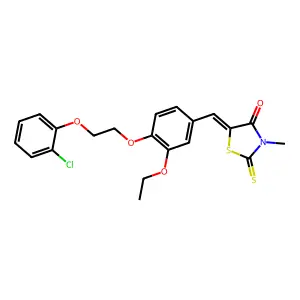 (5Z)-5-[[4-[2-(2-chlorophenoxy)ethoxy]-3-ethoxyphenyl]methylidene]-3-methyl-2-sulfanylidene-1,3-thiazolidin-4-one structure