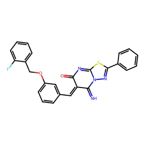 (6Z)-6-[[3-[(2-fluorophenyl)methoxy]phenyl]methylidene]-5-imino-2-phenyl-[1,3,4]thiadiazolo[3,2-a]pyrimidin-7-one structure