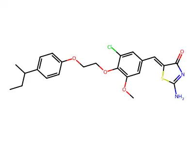 (5Z)-2-amino-5-[[4-[2-(4-butan-2-ylphenoxy)ethoxy]-3-chloro-5-methoxyphenyl]methylidene]-1,3-thiazol-4-one structure