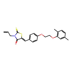 (5Z)-5-[[4-[2-(2,5-dimethylphenoxy)ethoxy]phenyl]methylidene]-3-prop-2-enyl-2-sulfanylidene-1,3-thiazolidin-4-one structure