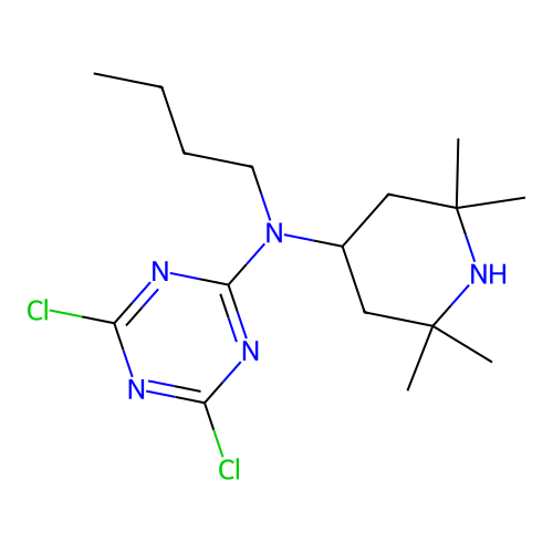 2,4-Dichloro-6-(N-(2,2,6,6-tetramethyl-4-piperidinyl)butylamino)-1,3,5-triazine structure