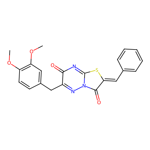 (Z)-2-benzylidene-6-(3,4-dimethoxybenzyl)-2H-thiazolo[3,2-b][1,2,4]triazine-3,7-dione structure