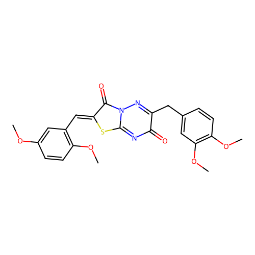(2Z)-6-(3,4-dimethoxybenzyl)-2-(2,5-dimethoxybenzylidene)-7H-[1,3]thiazolo[3,2-b][1,2,4]triazine-3,7(2H)-dione structure
