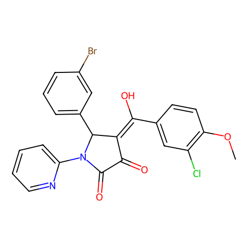 (4E)-5-(3-bromophenyl)-4-[(3-chloro-4-methoxyphenyl)-hydroxymethylidene]-1-pyridin-2-ylpyrrolidine-2,3-dione structure