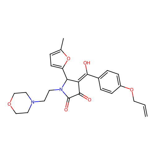(4E)-4-[hydroxy-(4-prop-2-enoxyphenyl)methylidene]-5-(5-methylfuran-2-yl)-1-(2-morpholin-4-ylethyl)pyrrolidine-2,3-dione structure