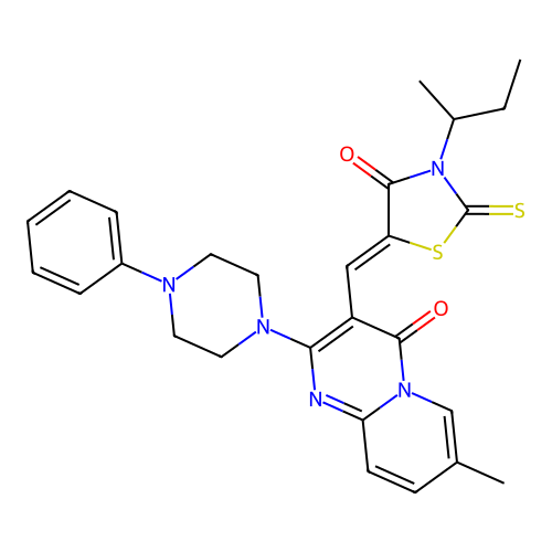 3-{(Z)-[3-(butan-2-yl)-4-oxo-2-thioxo-1,3-thiazolidin-5-ylidene]methyl}-7-methyl-2-(4-phenylpiperazin-1-yl)-4H-pyrido[1,2-a]pyrimidin-4-one structure