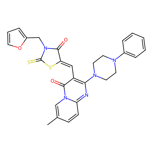 3-{(Z)-[3-(furan-2-ylmethyl)-4-oxo-2-thioxo-1,3-thiazolidin-5-ylidene]methyl}-7-methyl-2-(4-phenylpiperazin-1-yl)-4H-pyrido[1,2-a]pyrimidin-4-one structure
