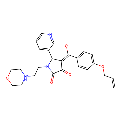 (E)-[1-(2-morpholin-4-ium-4-ylethyl)-4,5-dioxo-2-pyridin-3-ylpyrrolidin-3-ylidene]-(4-prop-2-enoxyphenyl)methanolate structure