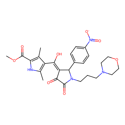 methyl 4-(4-hydroxy-1-(3-morpholinopropyl)-2-(4-nitrophenyl)-5-oxo-2,5-dihydro-1H-pyrrole-3-carbonyl)-3,5-dimethyl-1H-pyrrole-2-carboxylate structure