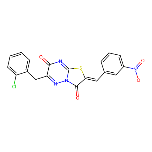 (Z)-6-(2-chlorobenzyl)-2-(3-nitrobenzylidene)-2H-thiazolo[3,2-b][1,2,4]triazine-3,7-dione structure