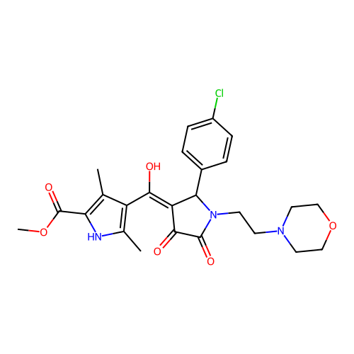methyl 4-(2-(4-chlorophenyl)-4-hydroxy-1-(2-morpholinoethyl)-5-oxo-2,5-dihydro-1H-pyrrole-3-carbonyl)-3,5-dimethyl-1H-pyrrole-2-carboxylate structure