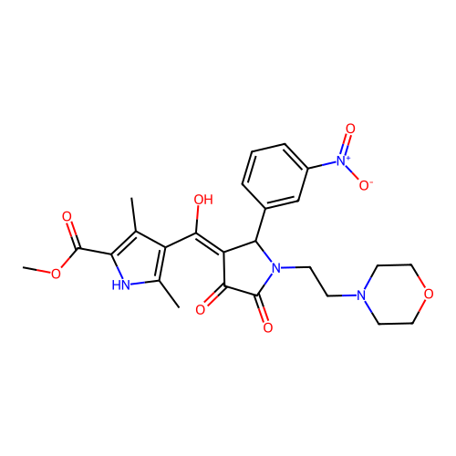 methyl 4-(4-hydroxy-1-(2-morpholinoethyl)-2-(3-nitrophenyl)-5-oxo-2,5-dihydro-1H-pyrrole-3-carbonyl)-3,5-dimethyl-1H-pyrrole-2-carboxylate structure